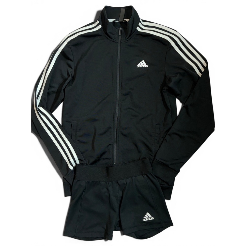 Adidas bundle Tracksuit Set Women Small Black 3-Stripe Zip Jacket Shorts